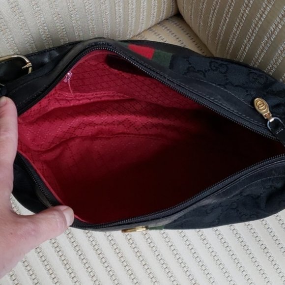 GUCCI GG WEB BLACK CANVAS STRIPE OPHIDIA SHOULDER BAG - Picture 3 of 6